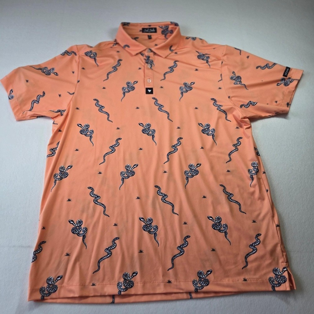 Bad Birdie Polo Shirt Mens 2XL Peach Excellent Rattlesnake Margaritaville Golf